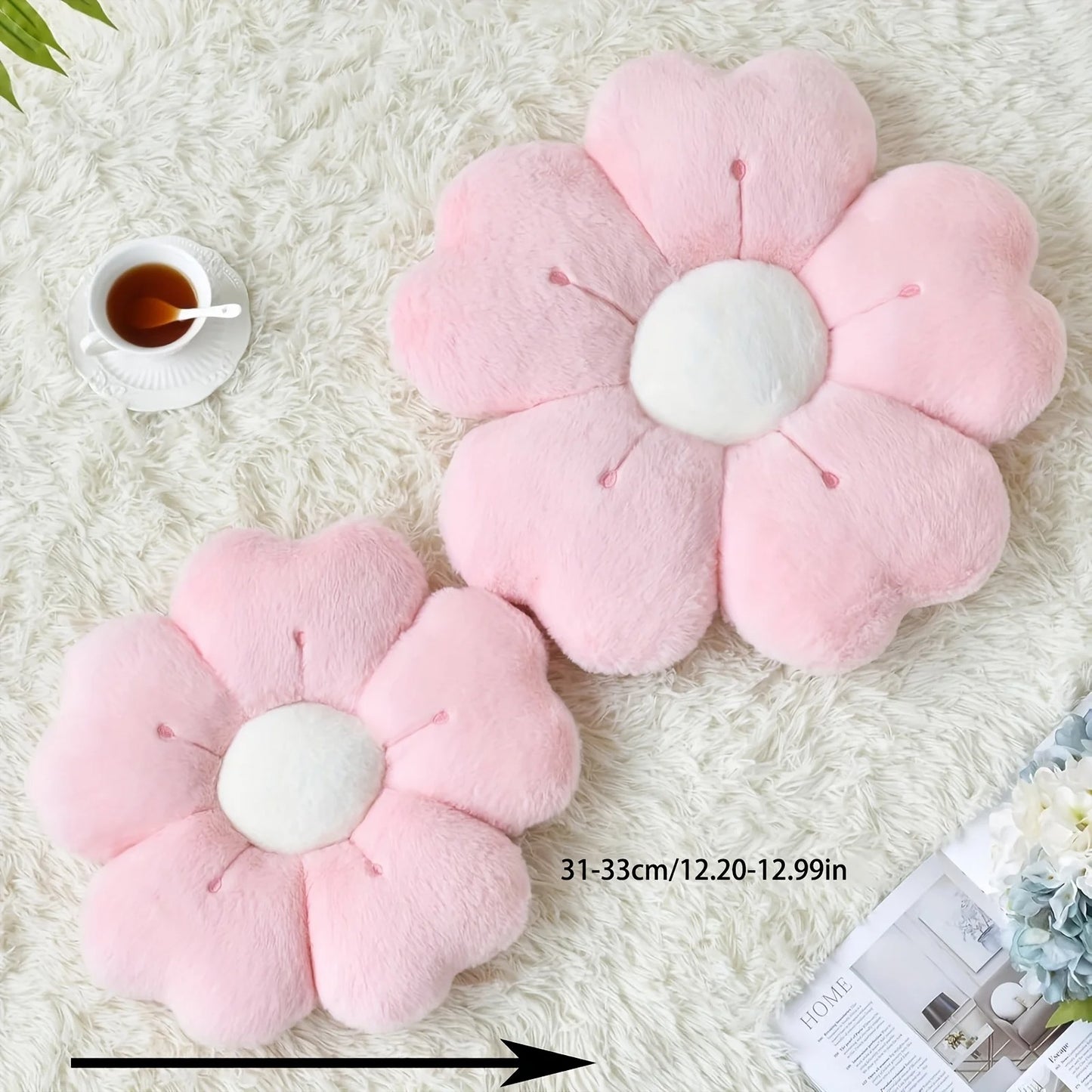 Soft Plush Daisy Flower Throw Pillow – Cozy White & Pink Floral Cushion for Bed, Sofa & Room Decor