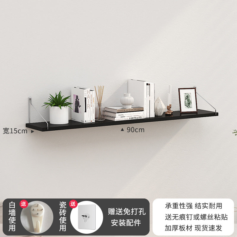 Punch-Free Wood Floating Shelf – Wall-Mounted Shelf for Kitchen, Dorm, and Living Room Storage & Decor