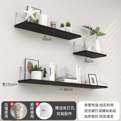 Punch-Free Wood Floating Shelf – Wall-Mounted Shelf for Kitchen, Dorm, and Living Room Storage & Decor