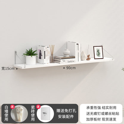 Punch-Free Wood Floating Shelf – Wall-Mounted Shelf for Kitchen, Dorm, and Living Room Storage & Decor