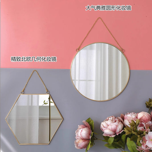 Nordic Minimalist Hexagonal Brass Mirror - Geometric Gold Wall Mirror for Bathroom, Hallway, and Vanity Decor