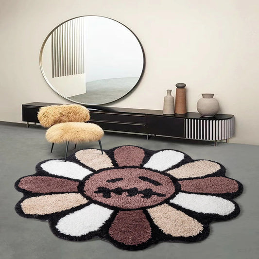 Smiling Face Tufted Flower Rug