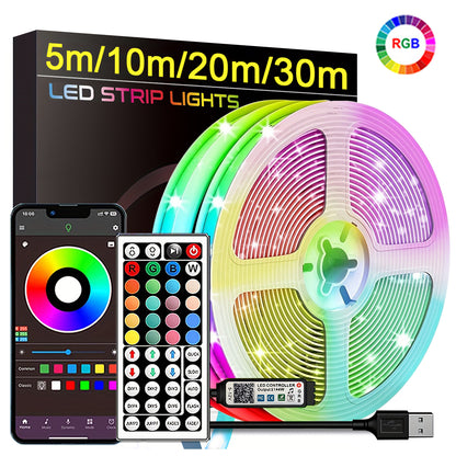 LED Strip Lights RGB App Controlled 5m 10m 20m 30m Flexible Tape Lights for Home Decoration