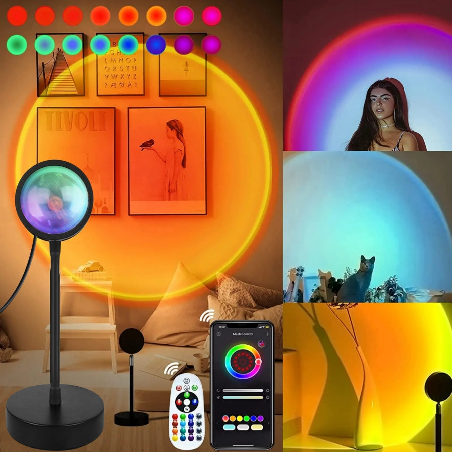 Smart Sunset Lamp Tuya LED RGB Night Light USB App Remote Projection Lamp for Room Decor, Photography & Festivals