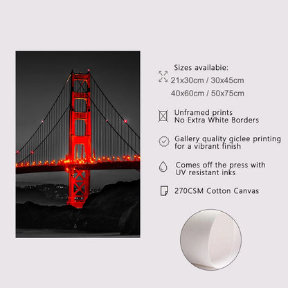 Golden Gate Bridge Night Canvas Set