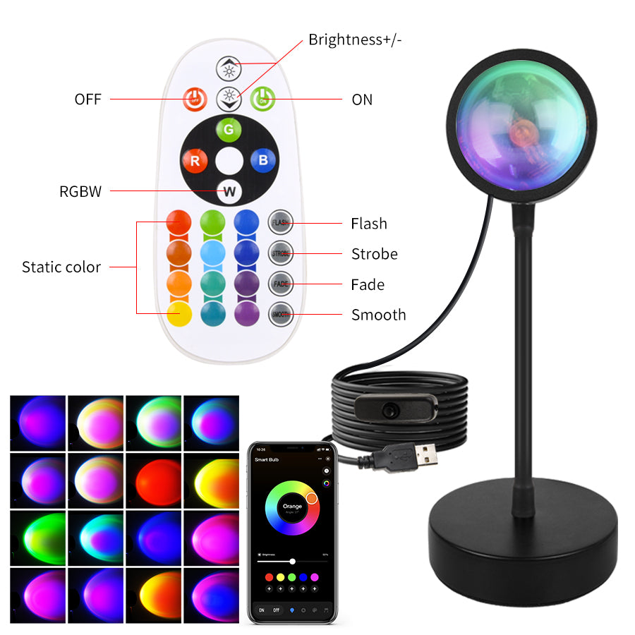 Smart Sunset Lamp Tuya LED RGB Night Light USB App Remote Projection Lamp for Room Decor, Photography & Festivals