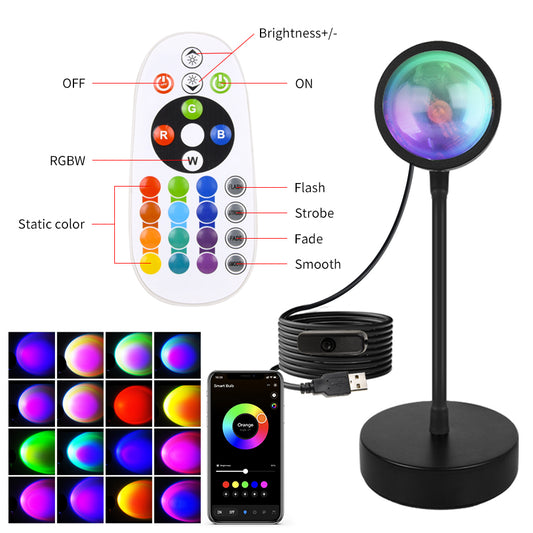 Smart Sunset Lamp Tuya LED RGB Night Light USB App Remote Projection Lamp for Room Decor, Photography & Festivals