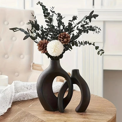 Hollow Nordic Ceramic Vase Set of 2 – Modern Boho Flower Vases for Home Decor, Living Room & Bookshelf