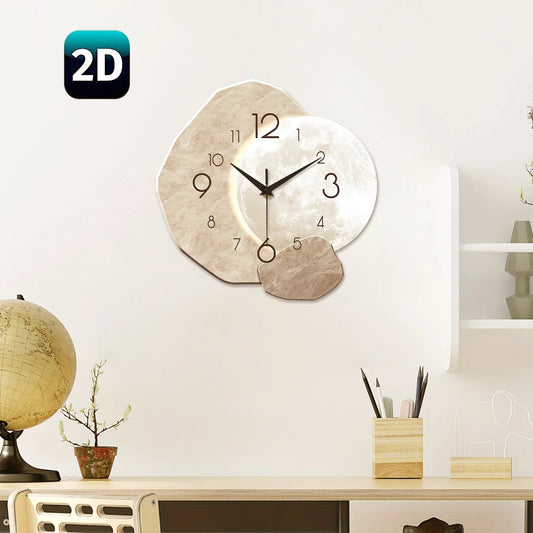Modern Silent Wall Clock – Moon Design Wooden Quartz Wall Clock for Bedroom, Living Room & Office Decor