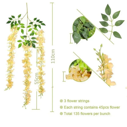 Artificial Wisteria Hanging Garland – Extra Long Thick Silk Vine for Wedding, Party & Home Decor