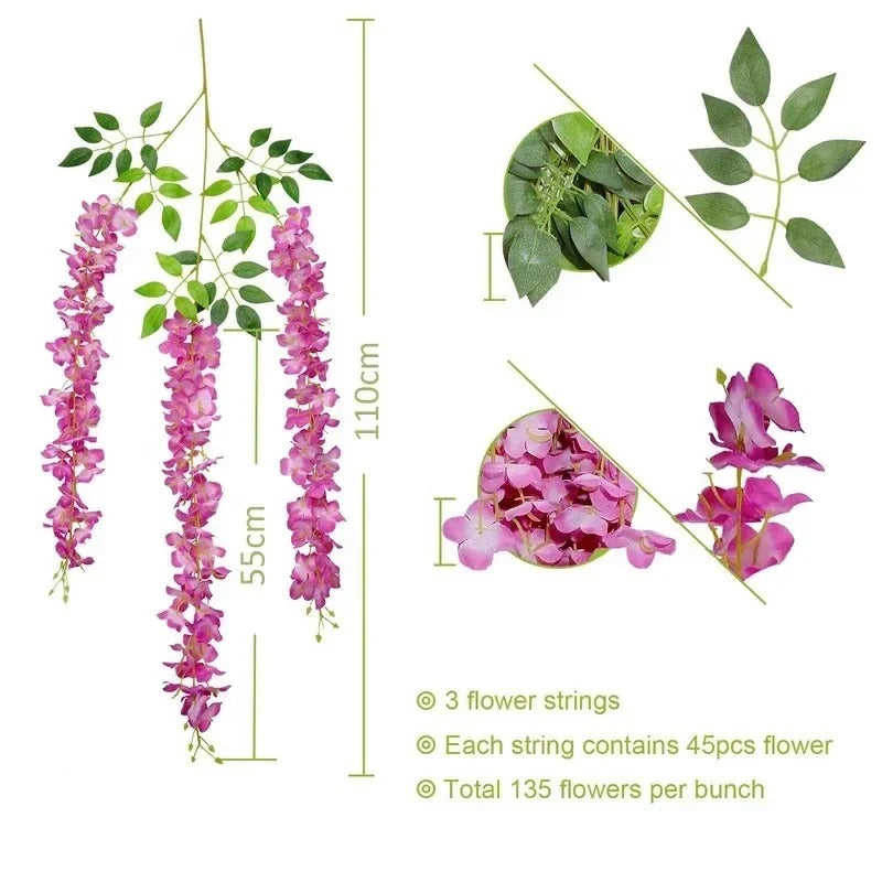 Artificial Wisteria Hanging Garland – Extra Long Thick Silk Vine for Wedding, Party & Home Decor