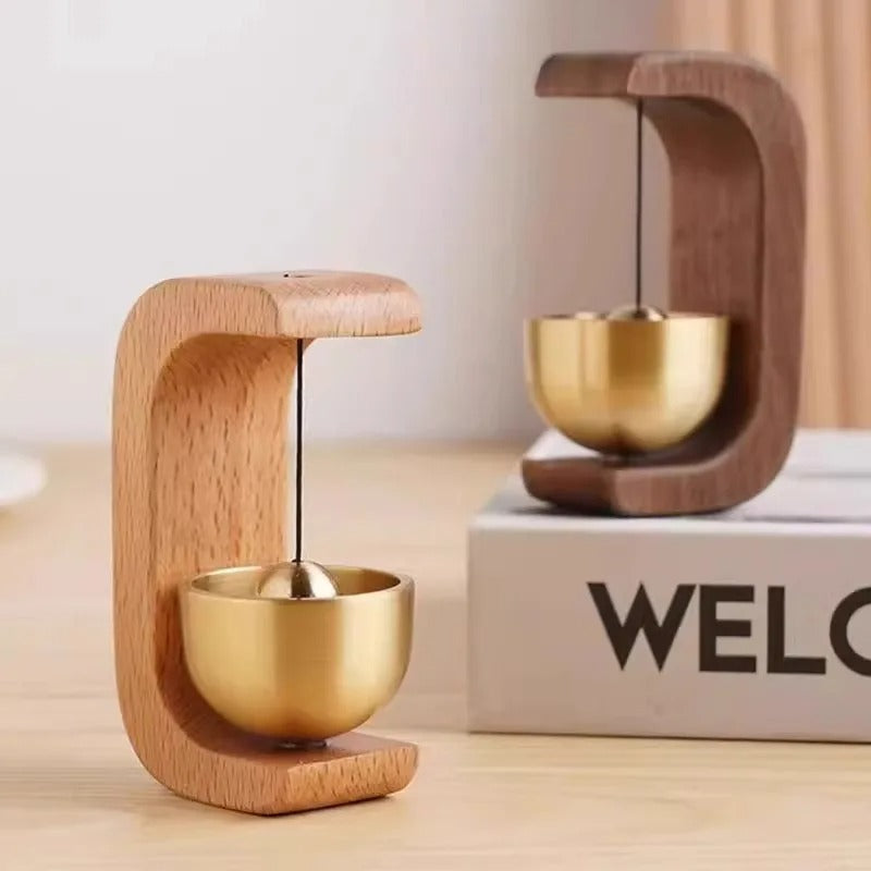 Dopamine Wooden Wind Chimes Wireless Doorbell – Walnut Copper Decorative Entrance Door Bell for Home Decor