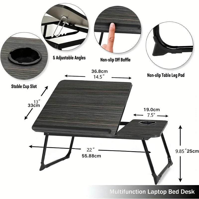 Portable Foldable Bed Table with Cup Holder – Sofa Tray, Breakfast Desk & Laptop Stand for Bed