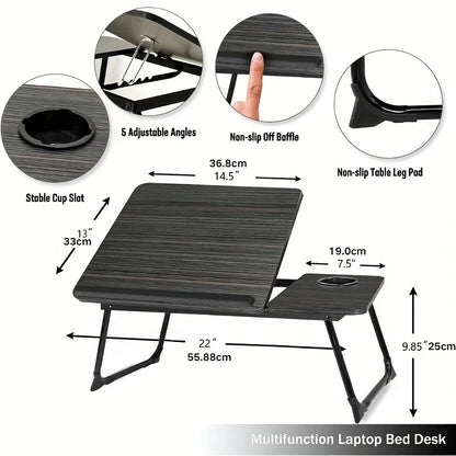 Portable Foldable Bed Table with Cup Holder – Sofa Tray, Breakfast Desk & Laptop Stand for Bed