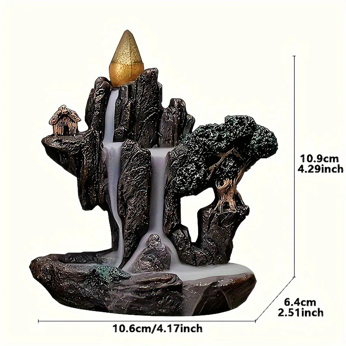 Mountain River Waterfall Backflow Incense Burner Fountain – Aroma Smoke Censer Holder with 60 Incense Cones