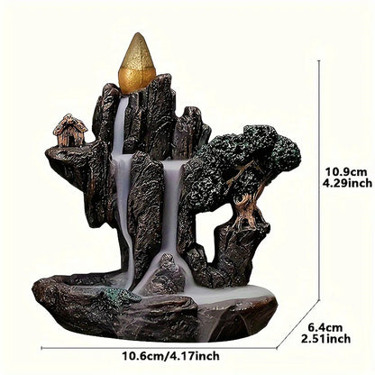 Mountain River Waterfall Backflow Incense Burner Fountain – Aroma Smoke Censer Holder with 60 Incense Cones