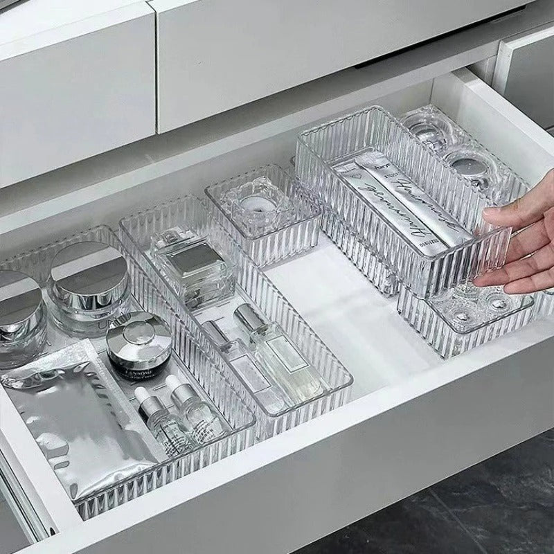 Stackable Acrylic Drawer Organizer – Adjustable Divider Trays for Cosmetics & Modular Makeup Storage