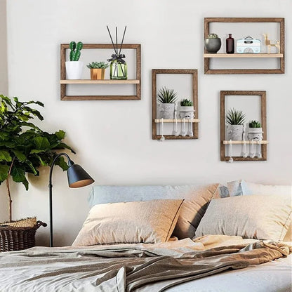 Wood Floating Wall Shelves – Rustic Farmhouse Hanging Shelf for Wall Storage, Bedroom, Bathroom, Living Room & Kitchen Decor