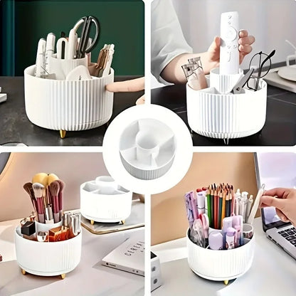 360° Rotating Makeup Organizer – Cosmetic Storage Holder with 5 Compartments for Brushes & Beauty Essentials