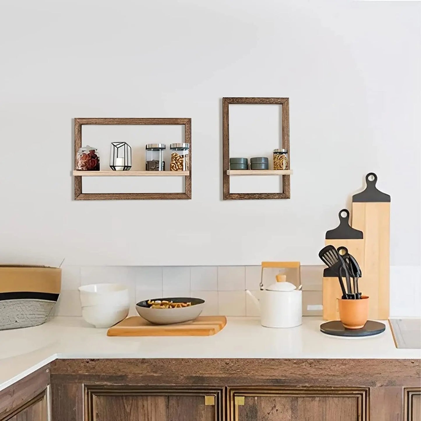 Wood Floating Wall Shelves – Rustic Farmhouse Hanging Shelf for Wall Storage, Bedroom, Bathroom, Living Room & Kitchen Decor