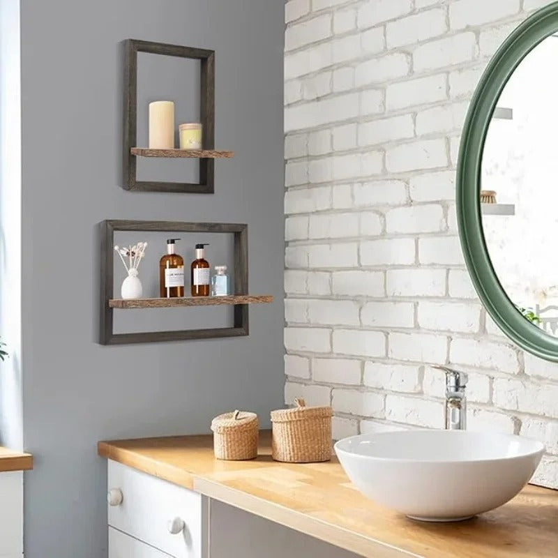 Wood Floating Wall Shelves – Rustic Farmhouse Hanging Shelf for Wall Storage, Bedroom, Bathroom, Living Room & Kitchen Decor