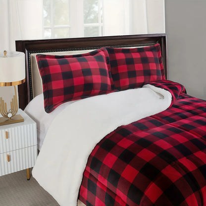 Sherpa Buffalo Plaid Throw Blanket – Ultra-Soft Reversible Faux Fur Fleece (Black & Red Tartan)