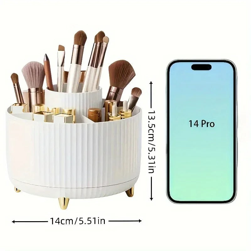360° Rotating Makeup Organizer – Cosmetic Storage Holder with 5 Compartments for Brushes & Beauty Essentials