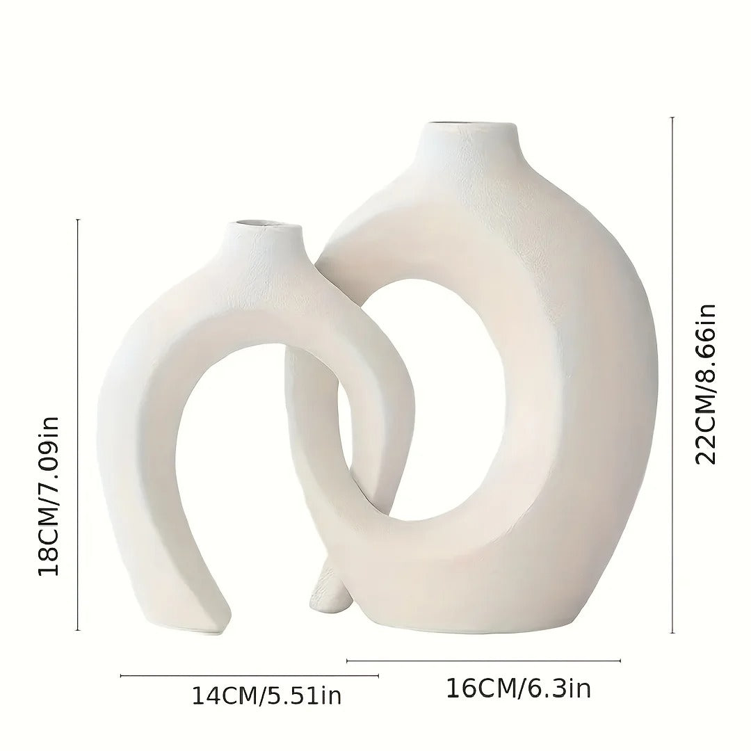 Hollow Nordic Ceramic Vase Set of 2 – Modern Boho Flower Vases for Home Decor, Living Room & Bookshelf