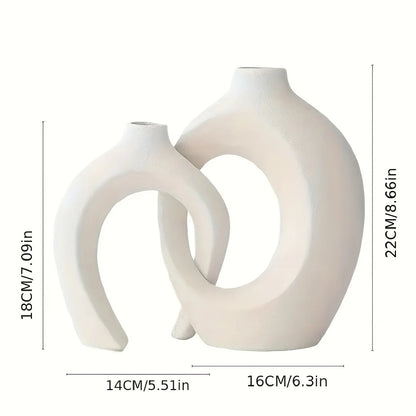 Hollow Nordic Ceramic Vase Set of 2 – Modern Boho Flower Vases for Home Decor, Living Room & Bookshelf