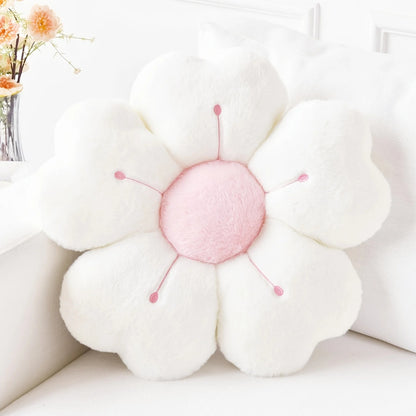 Soft Plush Daisy Flower Throw Pillow – Cozy White & Pink Floral Cushion for Bed, Sofa & Room Decor