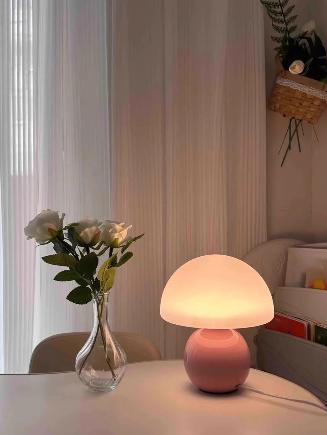 Pink Orange Red White Beige USB Table Lamp – Decorative Night Light for Bedroom, Desk & Room Decor