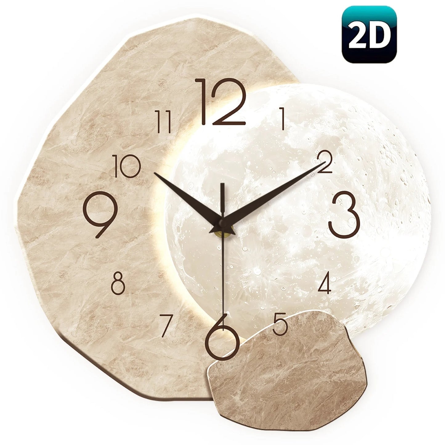 Modern Silent Wall Clock – Moon Design Wooden Quartz Wall Clock for Bedroom, Living Room & Office Decor