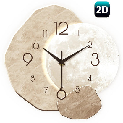 Modern Silent Wall Clock – Moon Design Wooden Quartz Wall Clock for Bedroom, Living Room & Office Decor