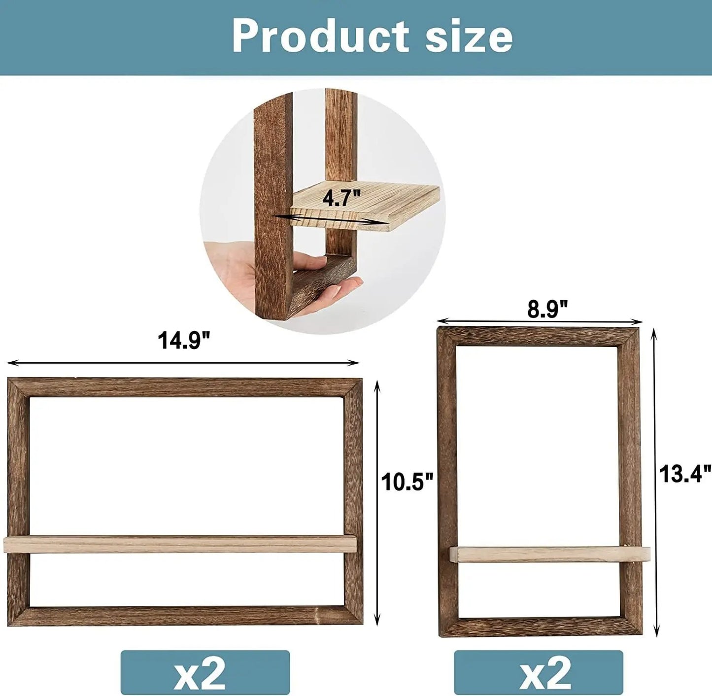 Wood Floating Wall Shelves – Rustic Farmhouse Hanging Shelf for Wall Storage, Bedroom, Bathroom, Living Room & Kitchen Decor