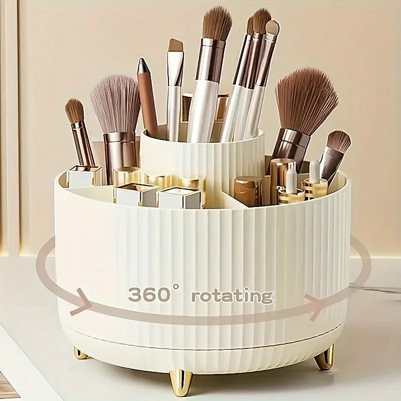 360° Rotating Makeup Organizer – Cosmetic Storage Holder with 5 Compartments for Brushes & Beauty Essentials