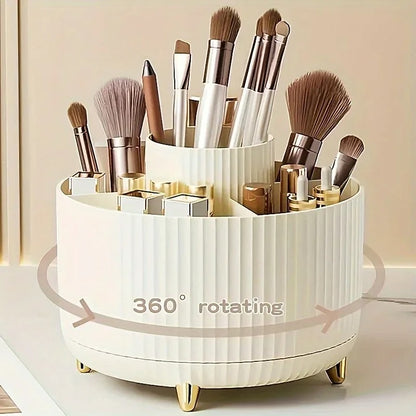 360° Rotating Makeup Organizer – Cosmetic Storage Holder with 5 Compartments for Brushes & Beauty Essentials