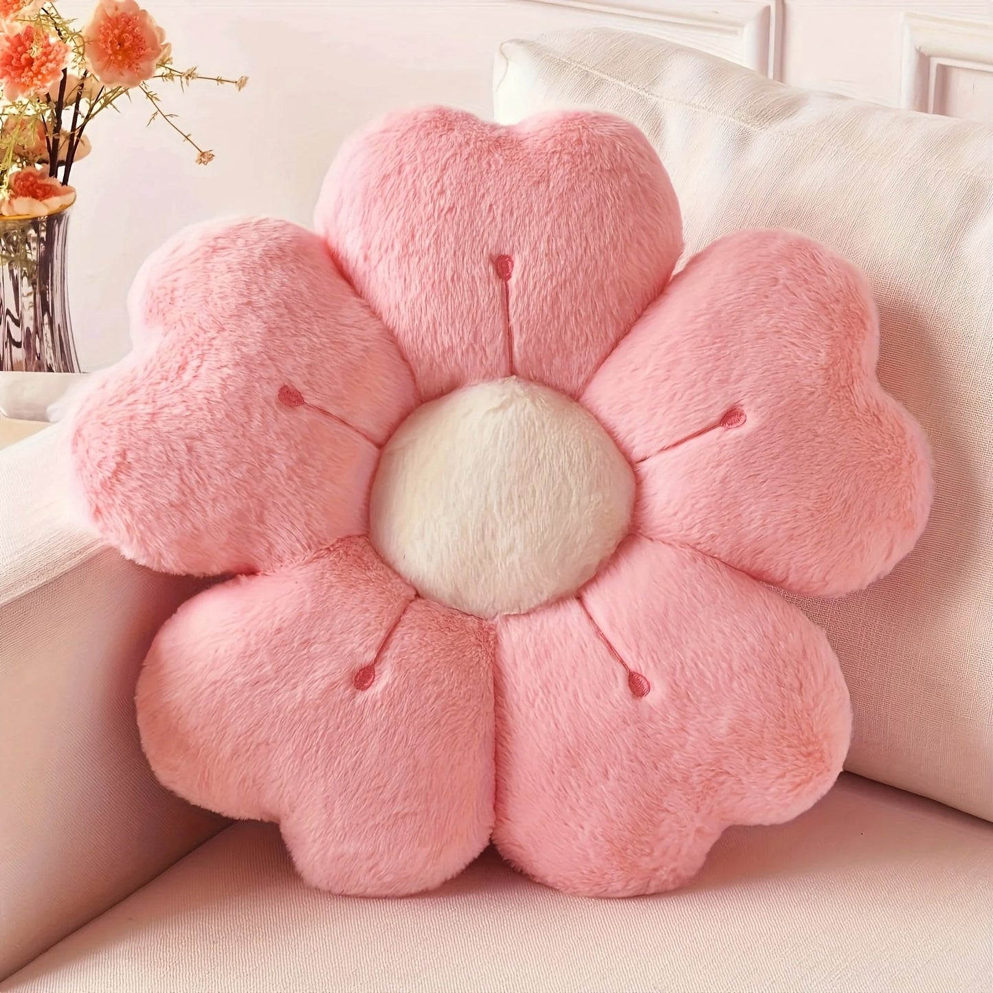 Soft Plush Daisy Flower Throw Pillow – Cozy White & Pink Floral Cushion for Bed, Sofa & Room Decor