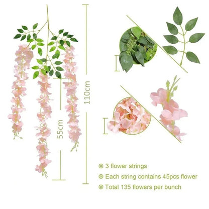 Artificial Wisteria Hanging Garland – Extra Long Thick Silk Vine for Wedding, Party & Home Decor