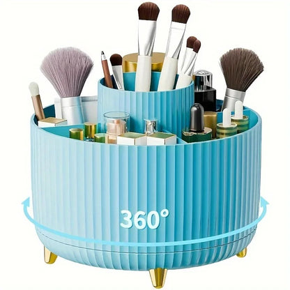 360° Rotating Makeup Organizer – Cosmetic Storage Holder with 5 Compartments for Brushes & Beauty Essentials